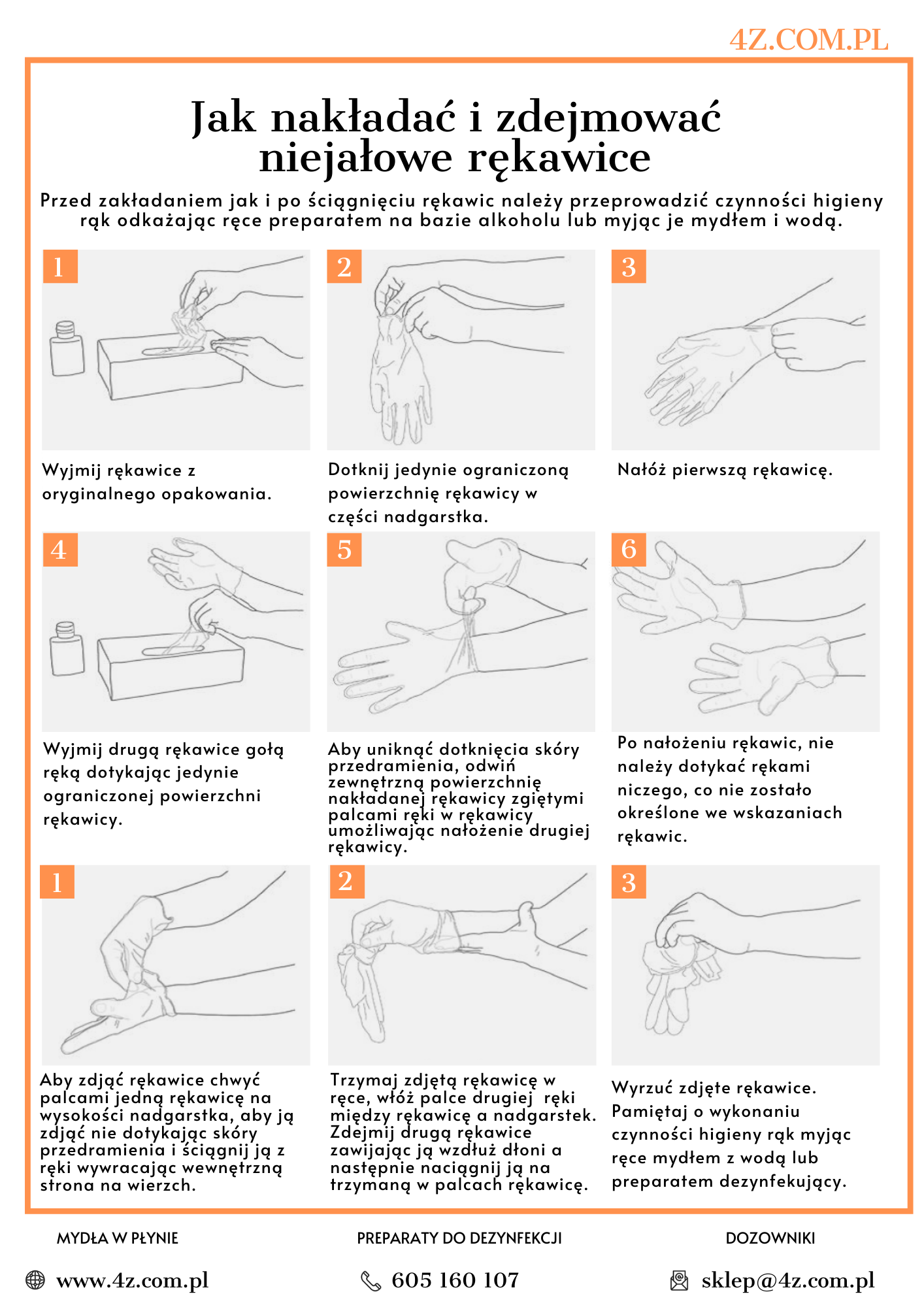 Instrukcja jak zakładać i zdejmować rękawice 